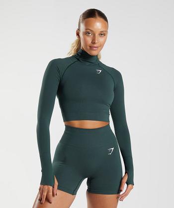 Dámské Oříznuté Topy Gymshark Vital Seamless 2.0 High Neck Zelene | CZ 3754BEX